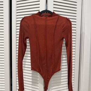 Rust Mock Neck Long Sleeve Bodysuit